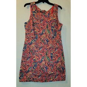 Talbots 12P‎ Bonaire Salmon Paisley Sheath Dress Sleeveless Open Back Side Zip